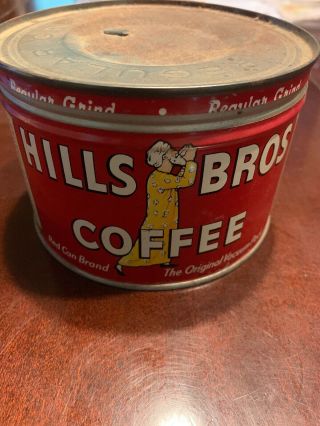 Vintage Hills Bros Coffee Tin Can Red Can Brand 1 Lb.  Net 1922 - 32 - 36