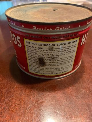 Vintage Hills Bros Coffee Tin Can Red Can Brand 1 Lb.  Net 1922 - 32 - 36 4