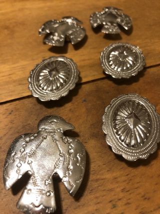 6 Button Covers Rustic Silver Tone Thunderbird Concho Vintage Western Cowgirl