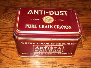 Vintage Anti - Dust Pure Chalk Crayon Tin Half Full.  Look