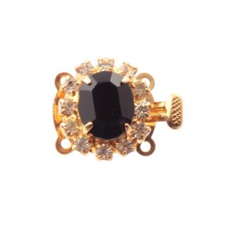 Vintage Czech Gold 2 Strand Clear Black Glass Rhinestone Necklace Clasp Closer