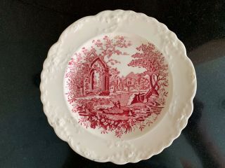 Vintage Fine China,  Small Plate,  ” English Abby”,  Red And Whkte