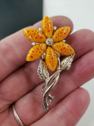 Vintage Sterling Silver Millefiori Flower Pin/brooch 2 " T (14.  6g)