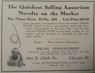 Vintage Old Aquarium Fishbowl Lead Diver Fish Tank Chicago Ill.  20s 30s Print Ad