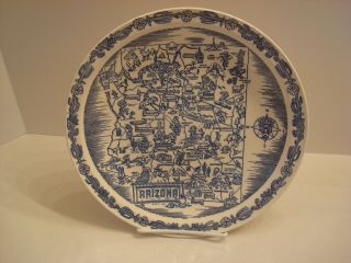 Arizona Plate Souvenir Vintage Mid - Century Blue Transfer Vernon Kilns