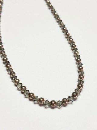 Vintage 17 " Alternating 925 Sterling Silver & Crystal Bead Toggle Clasp Necklace