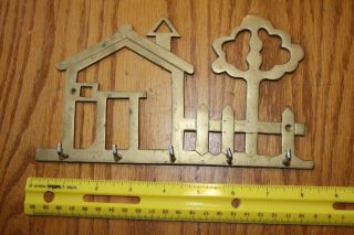 Brass Key Or Letter Holder Wall Hanging Entry Way 5 Hooks House And Tree Vintage