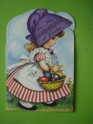 Vtg.  Rust Craft Easter Card - Granddaughter - Sweet Girl W/easter Eggs - M.  Cooper
