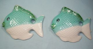 Vintage 1950s Ceramic Blue/white Tropical Fish Wall Pocket Japan L@@k