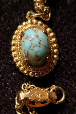 Vintage Sarah Coventry Signed " Sa.  C.  " Turquoise Pendant Necklace