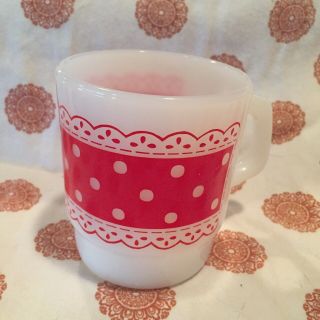 Vintage Fire King Stackable Red/white Polka Dot Lace Cup “picnic” Mug 1960’s