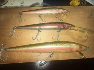 3 Vintage Rebel Spoonbill Minnow Matching Striper Lures W/ Boxes