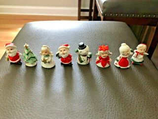 Vintage 8 Christmas Porcelain Place Card Holder Figurines Made In Japan No Box
