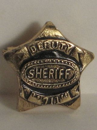 Vintage Deputy Sheriff Badge Pin Gumball Charm Prize Metallic Gold & Black