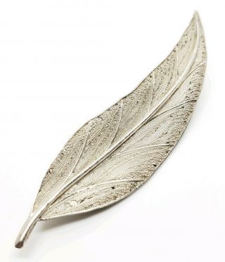 Vintage Signed Cv Portugal Sterling Silver Filigree Woodland Leaf Brooch Pin