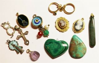 Vintage In Seattle 320 Mixed Charms Jewelry Findings With Gems Silver Gold Fill