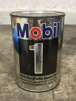 Vintage Mobil 1 Synthetic Motor Oil Quart Can Gas Full
