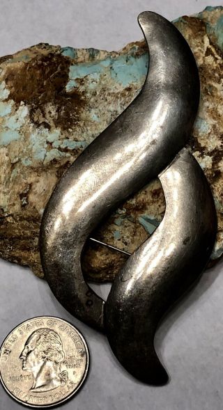 Large Vintage Navajo C/j Nez Sterling Silver Brooch Pin