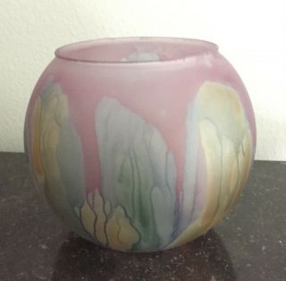 Vintage Nouveau Art Glass Hand Painted By Rueven,  6 " Vase Bowl