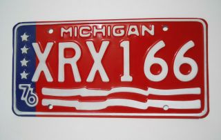 Vintage 1976 - 77 - 78 Michigan Bicentennial License Plate Xrx166