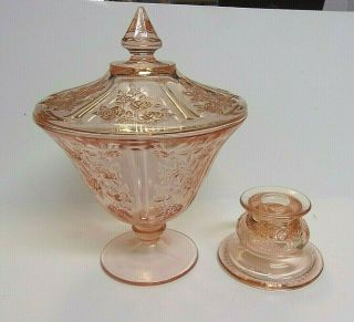 Vintage Pink Depression Glass Candy Dish W Lid Sharon " Cabbage Rose " & Other