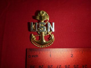 Vintage Usn Navy Chief Petty Officer Two Tone Anchor Lapel Pin Badge U.  S.  N.