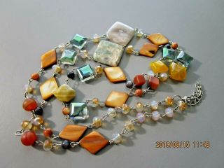 Vintage Long Glass/lucite Beaded Necklace Pretty Fall Colors