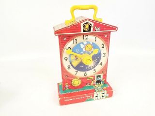 Fisher Price Teaching Clock With Music Box Vintage Learning Toy 1968