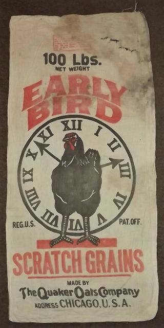 Vintage Early Bird 100 Lb Bag Sack Chicken Scratch Feeds By Quaker Oats