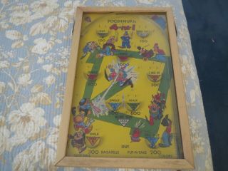 Vintage 1930s Poosh - M - Up Jr.  Table Top Baseball Pinball Game In Wooden Frame