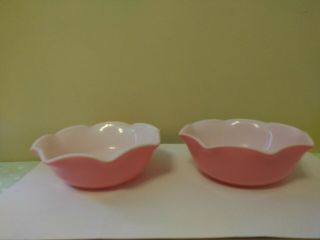 Set Of 2 Vintage Hazel Atlas Pink Crinoline Ruffled Edge Bowls - 5 In.  Diameter