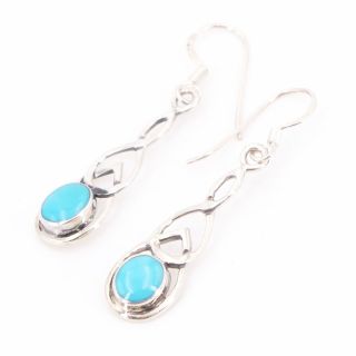 Vtg Sterling Silver - Turquoise Stone Intertwined Dangle Earrings - 2.  5g