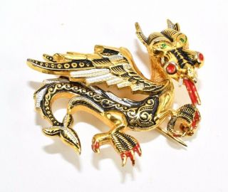 Vintage Enamel Rhinestone Spanish Dragon Unsigned Brooch Pin - Bx 2