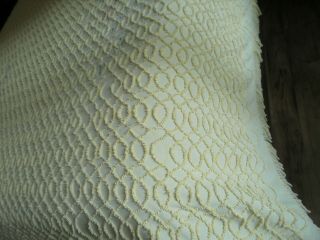 Vintage Yellow Cotton Pattern Puffs Chenille Bedspread with Fringe 96x108 CUTTER 4