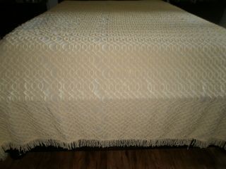Vintage Yellow Cotton Pattern Puffs Chenille Bedspread with Fringe 96x108 CUTTER 5
