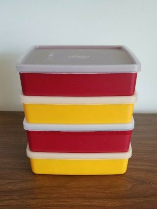 4 Vintage Tupperware Sandwich Keepers Lids Yellow Red Containers Autumn Harvest