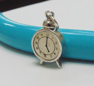 Vintage Sterling Silver Old Table Alarm Clock Solid Bracelet Charm Pendant