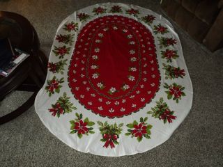 Vintage Christmas Table Cloth Oval Approx 60 " X82 "