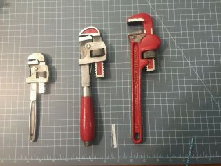 Vintage Made In The Usa Pipe Wrench Set Rigid,  Oswego,  Pritzlaf Tool
