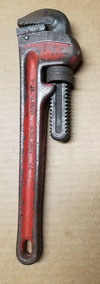 Vintage Ridgid Heavy Duty 12 " Pipe Wrench Made In Usa