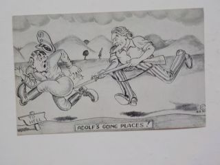 Wwii Postcard Uncle Sam Chasing Adolf Hitler To Hell Post Card Vtg Ww Ii Ww2