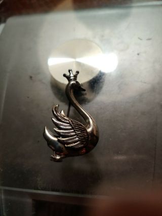 Vintage Lang Swan Bird With Crown Sterling Silver 925 Brooch Pin