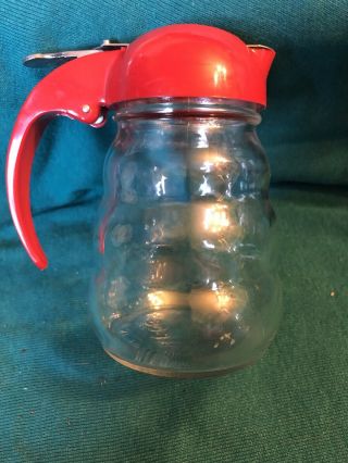 Vintage 50’s Dripcut Syrup Dispenser Red Plastic Lid Beehive Shape 508 Usa