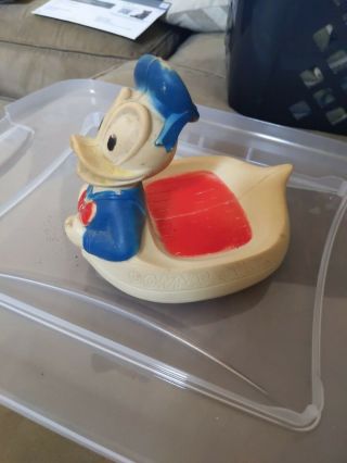 Vintage Walt Disney Donald Duck In Boat Bath Tub Rubber Toy Usa