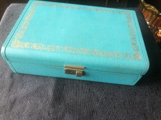 Farrington Tiffany Blue Vintage Jewelry Box W/ Key Pink Interior