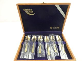 Set Of 6 Gold Verme Demitasse Or Salt Spoons Set Made In Japan Small Vintage
