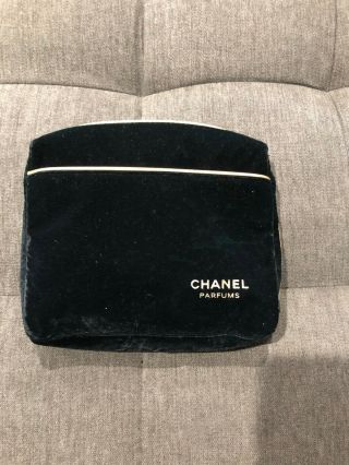 Vintage Chanel Cosmetic Black Velvet Clutch Zipper Bag - Pre Owned