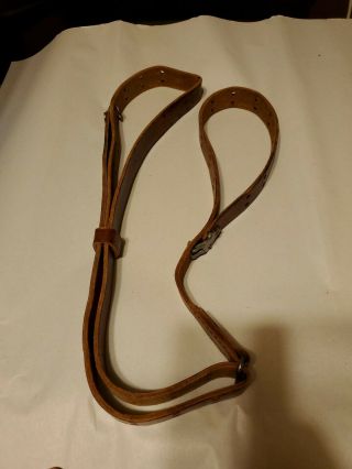 Vintage Wide 1 3/16 " Brown Leather Rifle Sling With No Swivels
