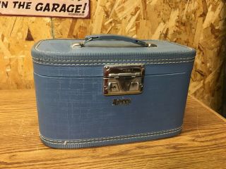 Vintage Luce Train Case Blue Hard Case Luggage With Key Retro