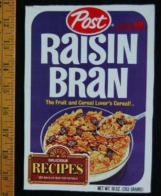 [ 1970s - 1980s Post Raisin Bran Vintage Cereal Box - Recipe Promo ]